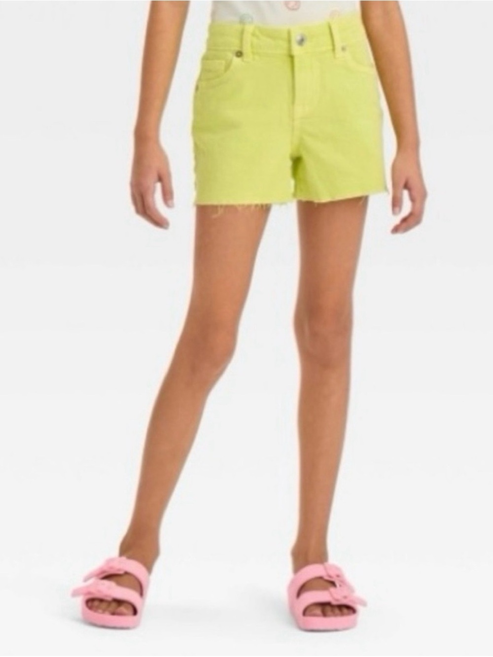 Cat & Jack Girls' Mid-Rise Cut-Off Jean Shorts - Neon Green Size Medium (8)